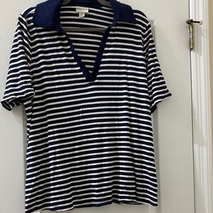 Ava & Viv Navy and White Striped V-Neck Polo Shirt